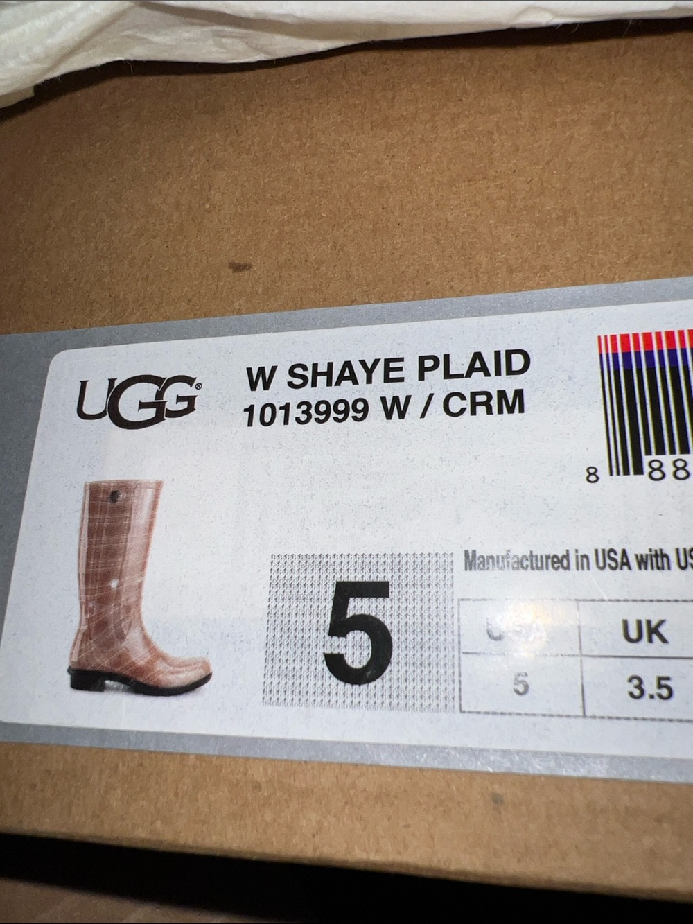 AUTH NIB UGG Shaye Plaid Rubber Shearling Lined Glossed Waterproof Rain Boots - Picture 9 of 12